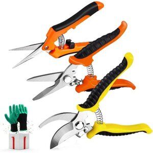 3 Pack Garden Pruning Shears Stainless Steel Blades Handheld Pruners Set